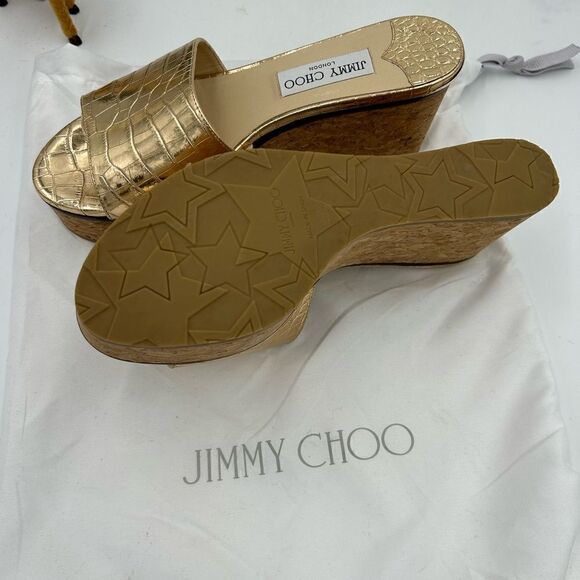 Women’s Jimmy Choo, crock embossed wedge sandals size 38.5 PRISTINE - Picture 7 of 8